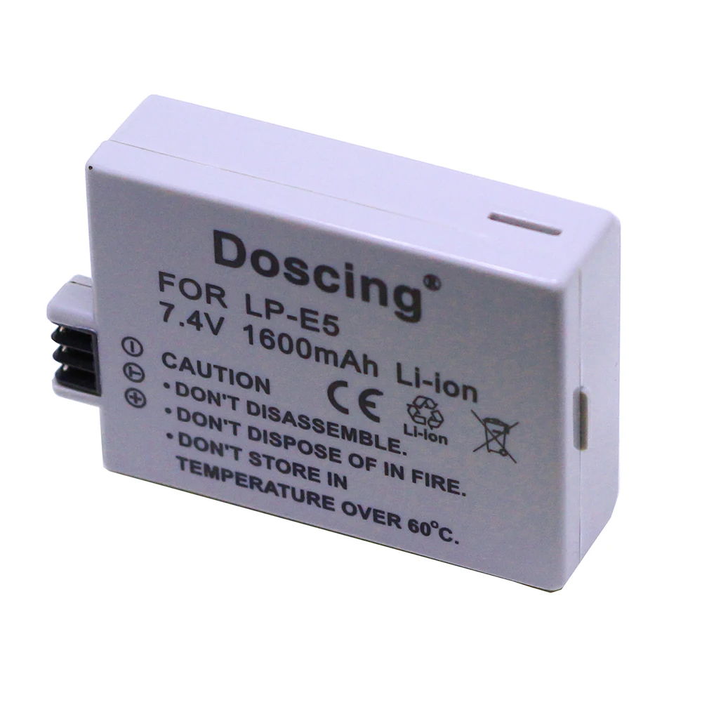Doscing NOVÁ 7.4 V 1600MAH Nabíjateľná Li-Ion Batéria pre Kamery CANON LP-E5