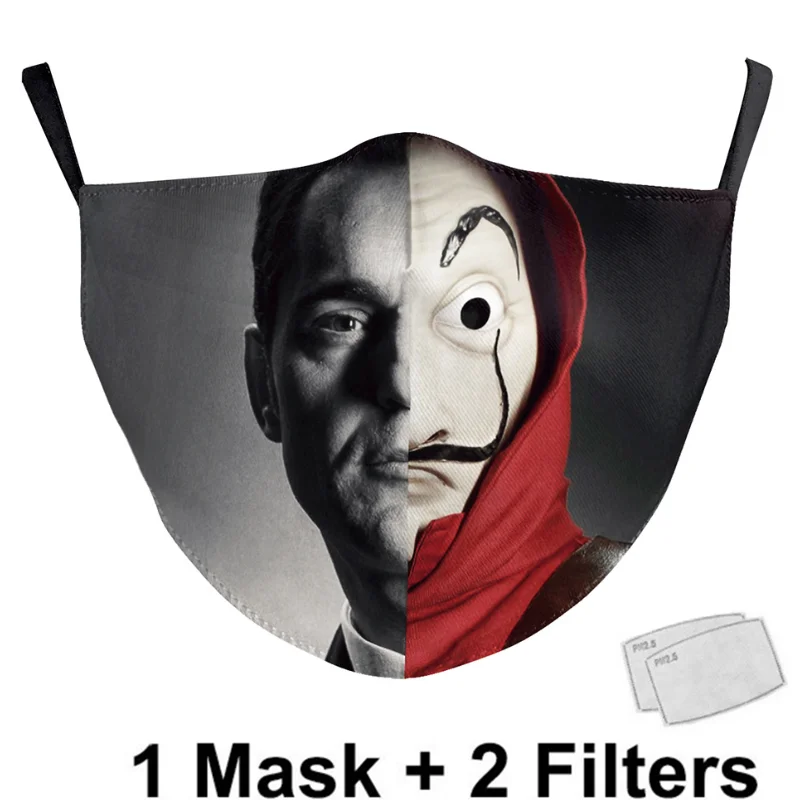 Dospelé Veľké Ústa 3D Vytlačené Tvár Textílie Masky La casa de abstraktných Filmov Opakovane Umývateľný Masky Dôkaz Maska