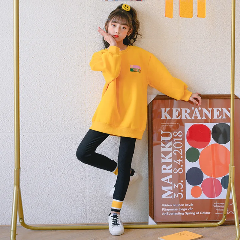 Dospievajúce Dievčatá Mikina Jeseň Zima 2020 Kórejský Nové Deti Fleece Oblečenie Zahustiť Deti, Dievčatá, Pulóvre, Mikiny List, #9146