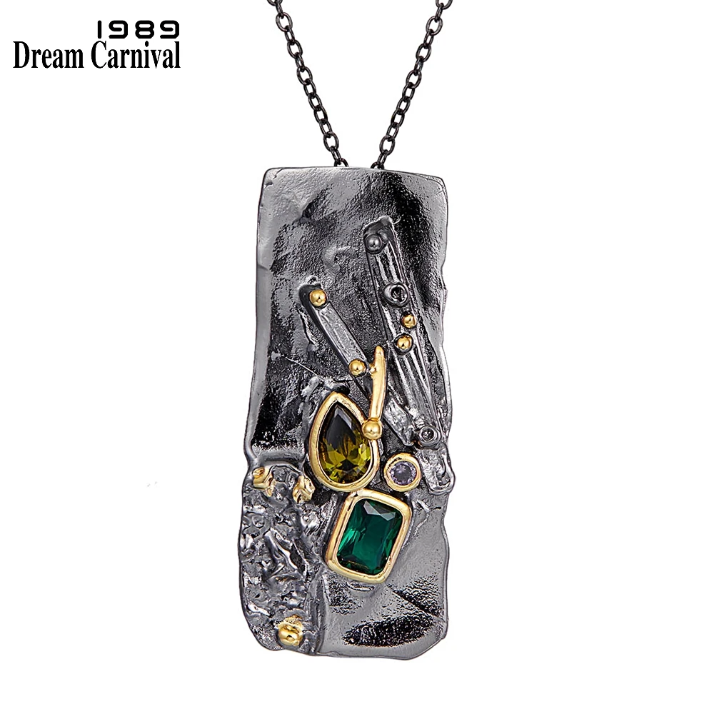DreamCarnival1989 Značky Pôvodné Rectanglar Prsteň a Náhrdelník Nastaviť Gotický Dizajn Farebnými Zirkónmi Ženy Módne Šperky PR6678S2