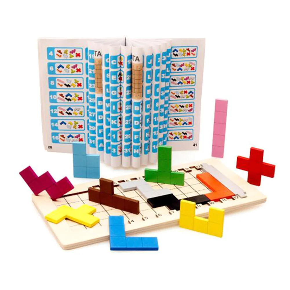 Drevené Tangram Board 3D Skladačka Puzzle Hry Tetris Vzdelávacie Deti Hračka Darček Roztomilé Deti Hračky Darček k Narodeninám