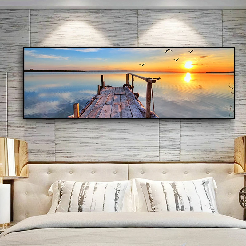 Drevený Most západy slnka Prírodnej Krajiny Plagáty a Vytlačí Plátno na Maľovanie Panorama Škandinávskych Múr Umenia pre Domova Cuadros