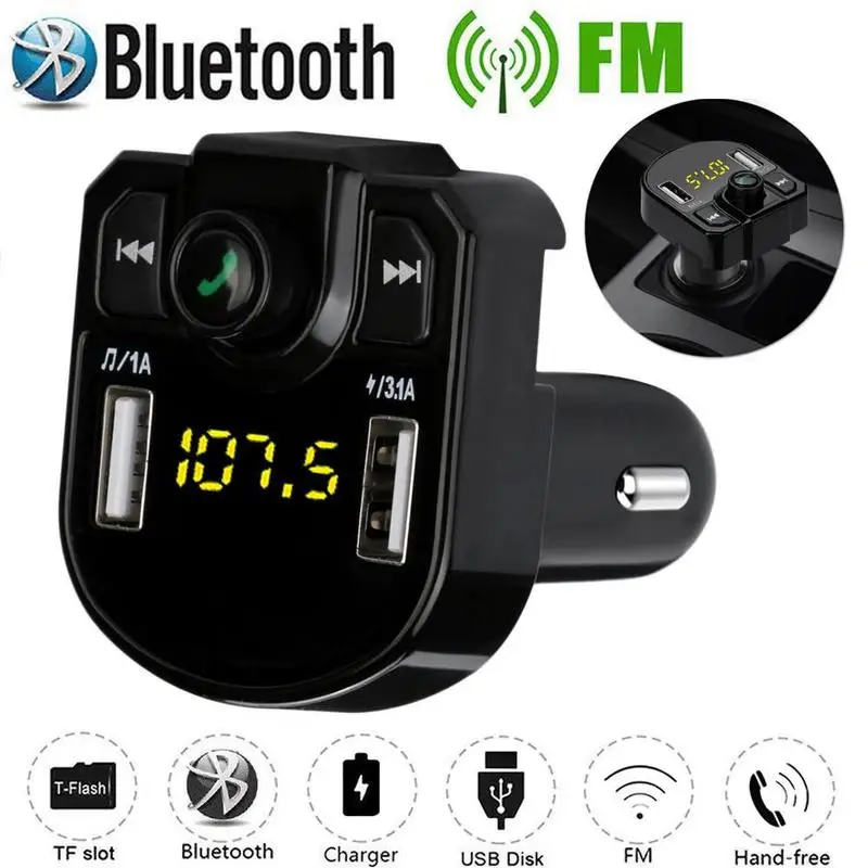 Duálny USB Nabíjačka do Auta 3.1 1A USB, FM Telefón, Mp3 Prehrávač Hudby LED Displej 4.1 zariadenie Handsfree Bluetooth Súprava do Auta