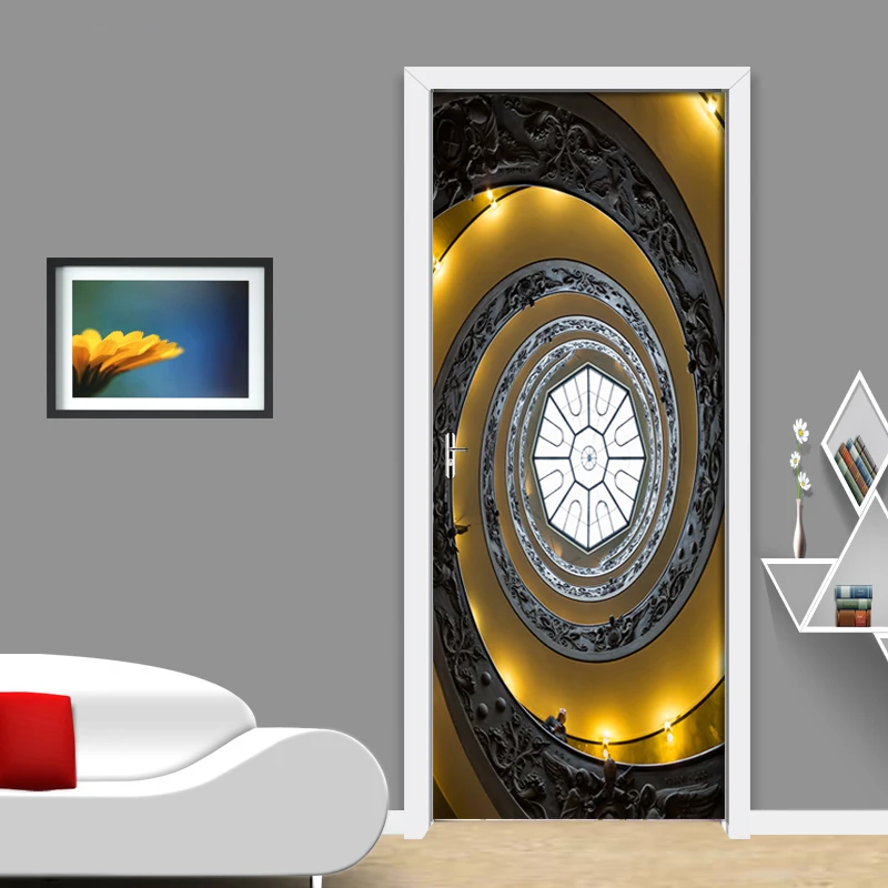 Dvere Nálepky DIY 3D nástenná maľba Na Obývacia Izba, Spálňa Domova Plagát PVC samolepiace Nepremokavé 3D Tvorivé Čierny Vír, Obtisky