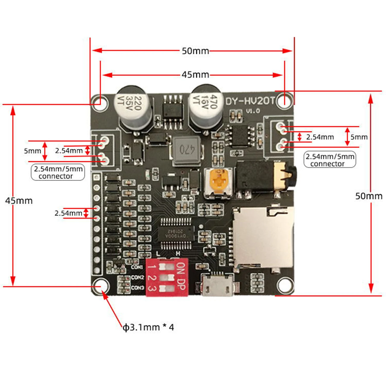 DY-HV20T 12V/24V výkon supply10W/20W prehrávanie Hlasu modul podporuje Micro SD karty MP3 prehrávač hudby pre Arduino
