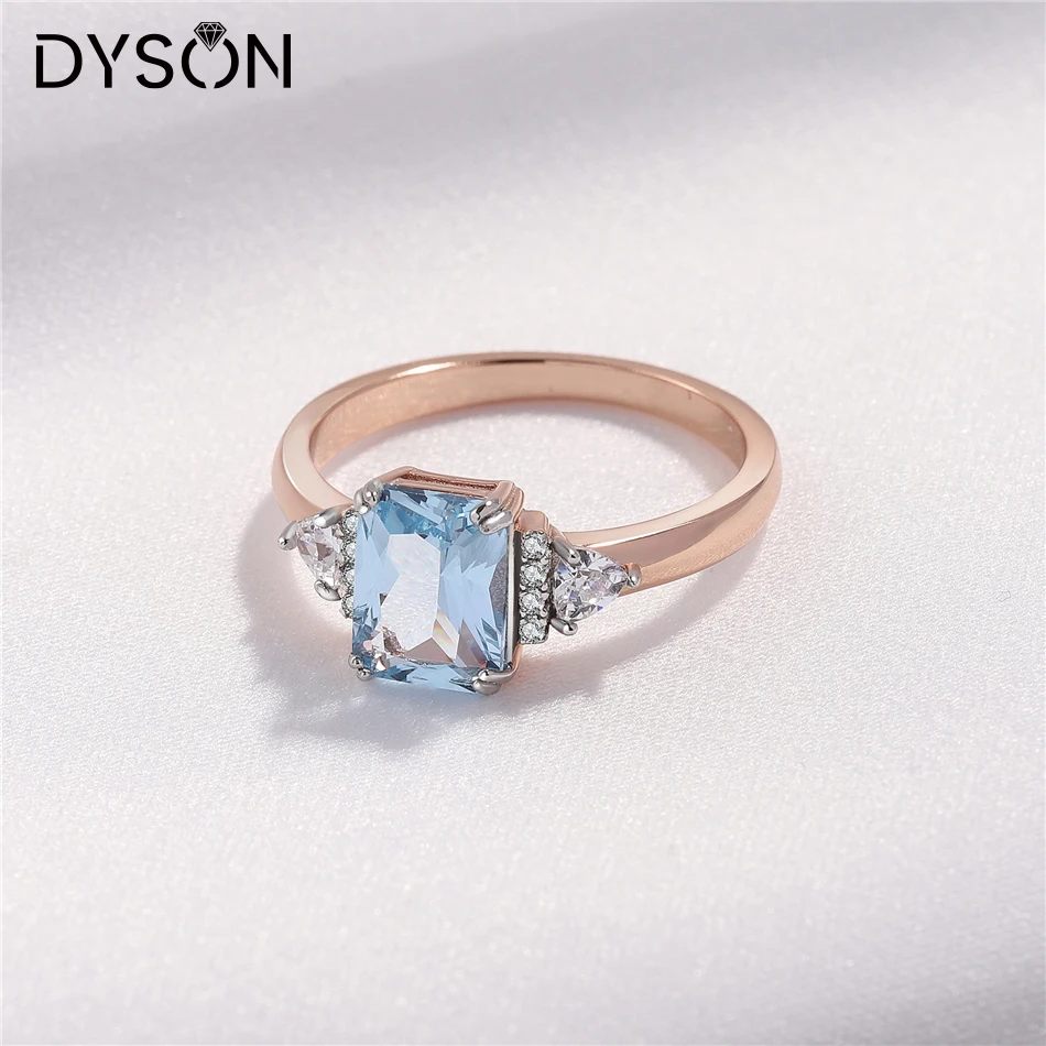 DysonJewelry 925 Sterling Silver Ring Vytvorené Drahokam Blue Topaz Rose Gold Plated Pre Ženy, Luxusné, Elegantné, Jemné Šperky