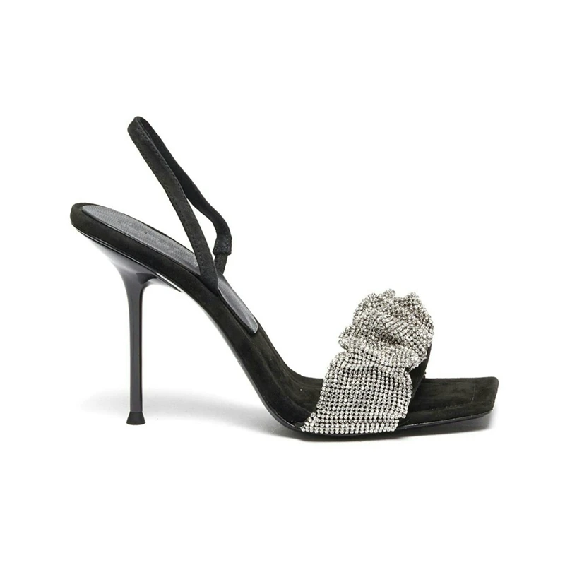 Dámske topánky na jar 2021 nový crystal vysoké podpätky s štvorcové prst drahokamu sandále duté stiletto ženy, vysoké podpätky