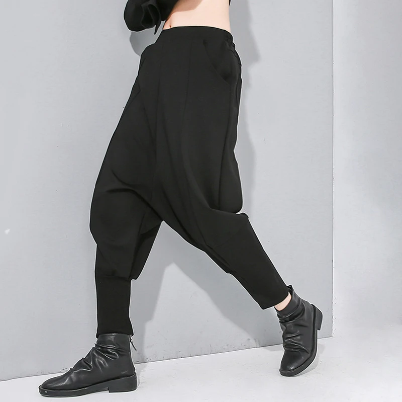 [EAM] Vysoko Elastický Pás Black Line v Split Spoločné Hárem Nohavice Nové Loose Fit, Nohavice Ženy Móda Príliv Jar Jeseň 2021 1N480