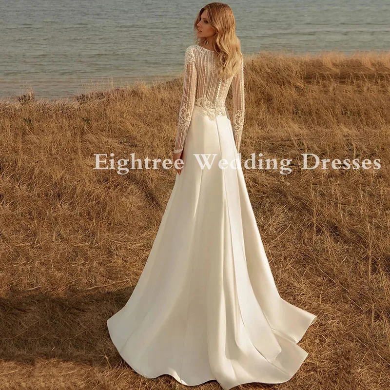 Eightree A-Line Svadobné Šaty Ilúziu, Celý Rukáv Čipky Hore Svadobné Šaty O Krk 2020 Elegantné Módne Svadobné Šaty Veľký Luk