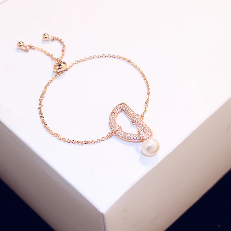 Elegantné Prírodné Perly Crystal Kúzlo Náramok pre Ženy CZ Kryštály Nastaviteľné Rose Gold Reťazca Náramky Šperky