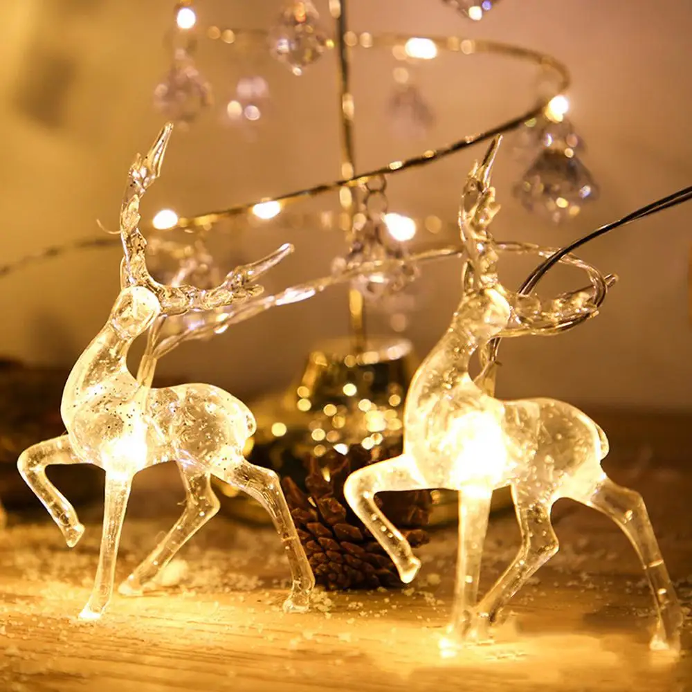 Elk Jeleň LED Reťazec Svetlo 1,5 M 3 M Vianočné Čítanie Batérie Transparentné Garland Dekorácie na Nový Rok Okno Dekor