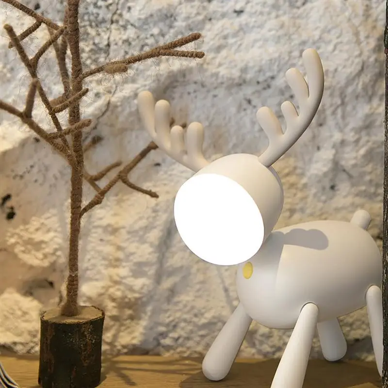Elk Jeleň Rotačné Nočné Svetlo Chvost Nastaviteľné Časovanie USB Roztomilý Zvierat LED Lampa Deti Darček, Spálne, Stolné Dekorácie