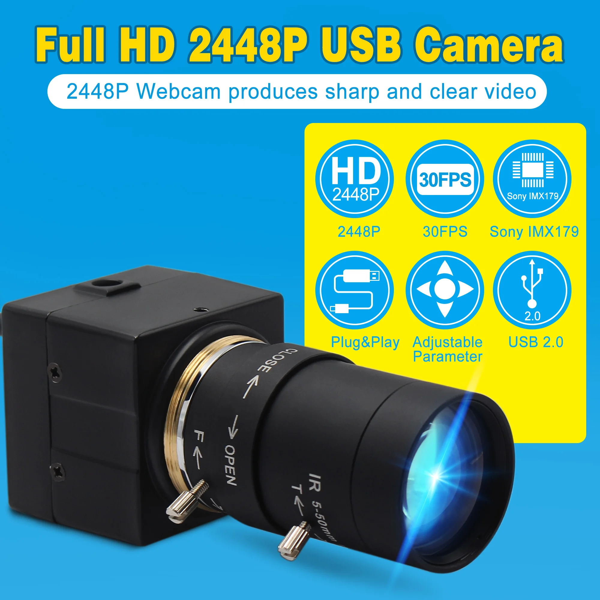 ELP 8MP 3264X2448 Sony IMX179 CCTV USB Webkamery 5-50mm Varifokálny objektív, CS Hd USB Priemyselné Prípade Vnútri Dohľadu USB Kameru