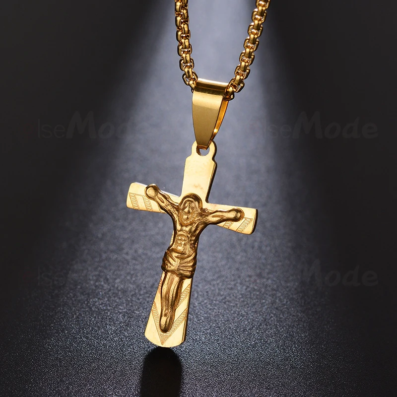 ELSEMODE Kríž Náhrdelník Kríž Ježiša Prívesok Náhrdelníky Zlato, Titán Nehrdzavejúcej Ocele Muži Ženy Katolíckej Šperky Svadobný dar