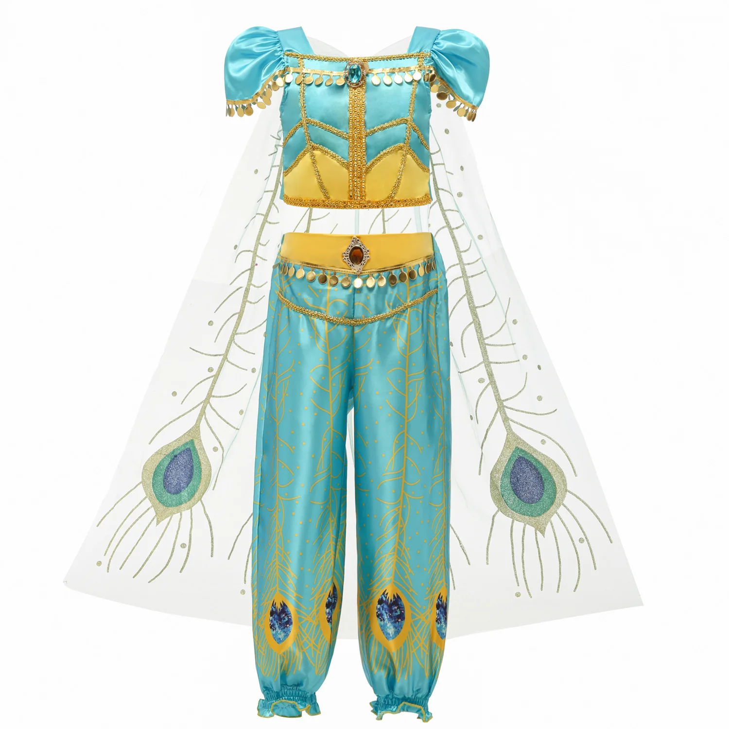 Euramerican Vianočné detské šaty Aladdin lampa Cosplay Jasmine Princezná Šaty úlohu výkon Kostým