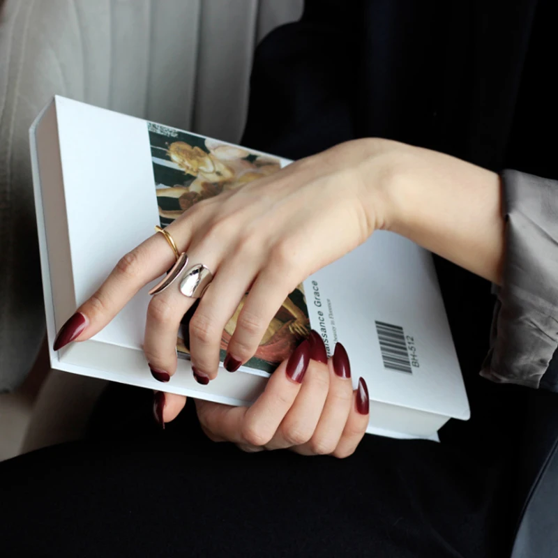 F. I. N. S Minimalistický Jemné Šperky S925 Mincový Striebro Krúžok Otvoriť Veľké Lesklé Konkávne Polovice Prst Putá Prstene pre Ženy Muži