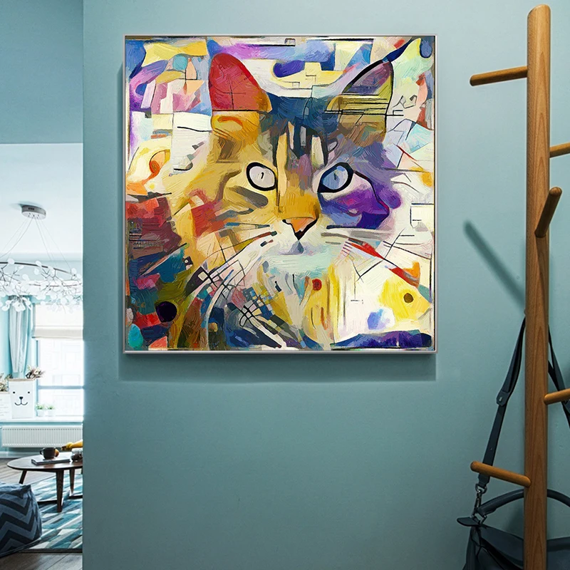 Farebné Mačka Zvierat Umelecké Plátno na Maľovanie na Stenu, Kandinsky Abstraktné Plagáty a Vytlačí Dekorácie Obrázok pre Obývacia Izba