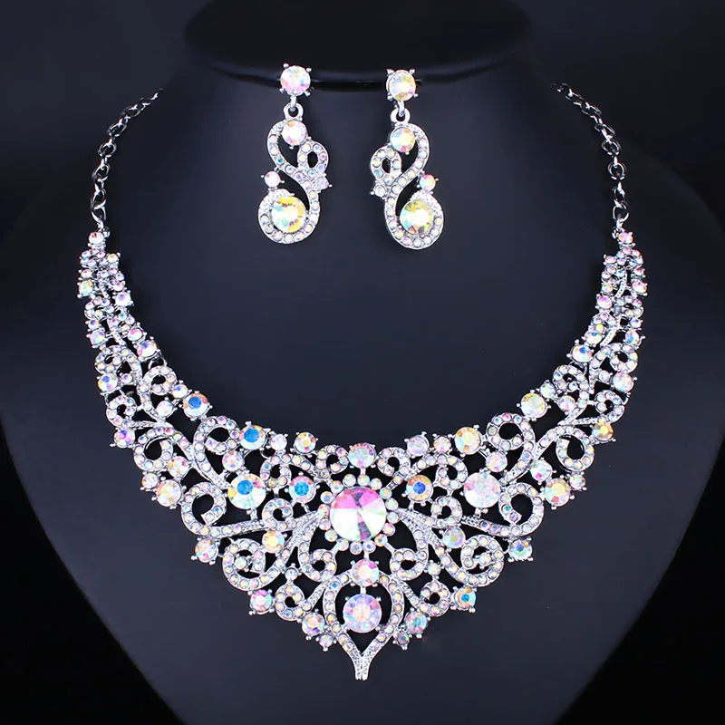 FARLENA Šperky Roztomilý Multicolor Crystal Kamienkami Náhrdelník a Náušnice pre Ženy, Svadobné Svadobné Šperky Sady