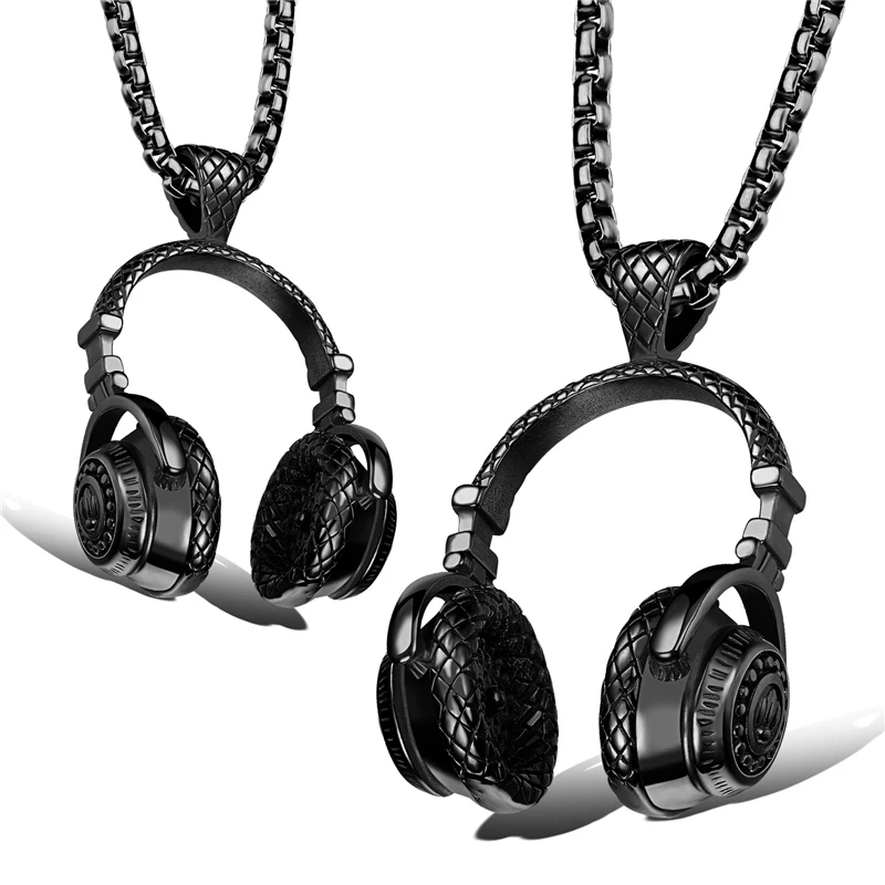 Fashion music headset slúchadlá prívesok s náhrdelník mužov z nehrdzavejúcej ocele mužov náhrdelník Rock štýle unisex šperky darček veľkoobchod