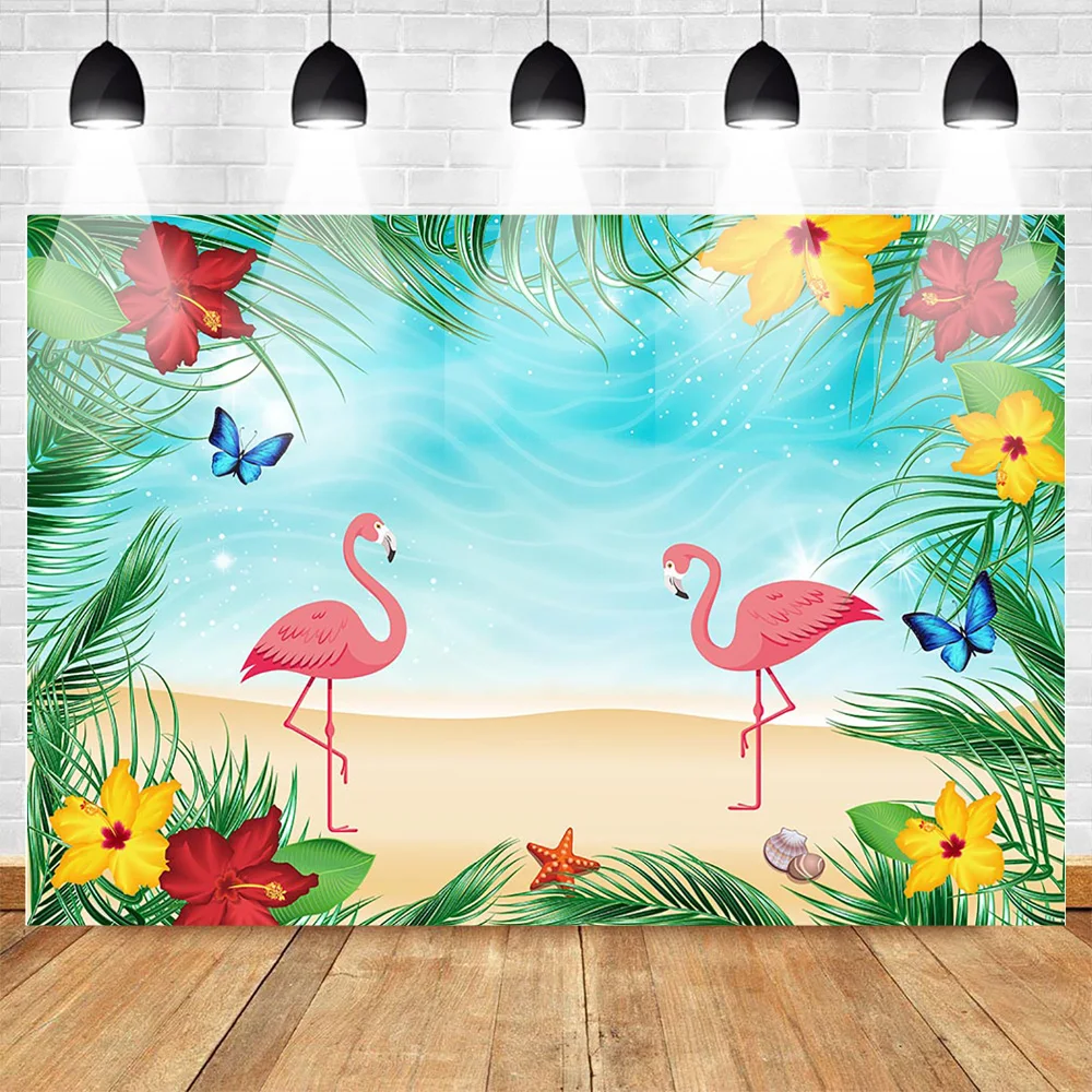Flamingo Pozadie Havajský Štýl Narodeninovej Party Banner Pozadí Tropické Pláži Alebo Aloha Strany Dezert Tabuľka Pozadia Banner