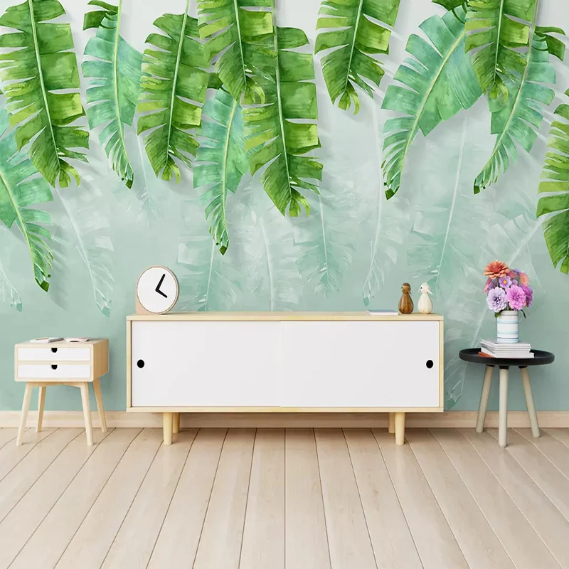 Foto Tapety 3D Zelený Banán Leaf nástenné Maľby Obývacia Izba, Spálňa Domova Stenu Lístkov Pre Steny 3 D Abstraktných De Parede 3D Paisagem
