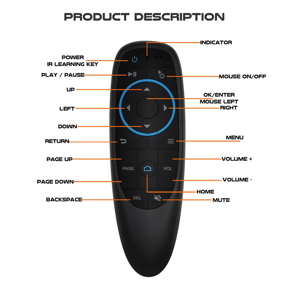 G10BTS Bluetooth 5.0 Air Mouse Wireless Gyro 6-Os Gyroskop 17 Tlačidlo Smart Remote ovládač pre Android TV BOX Počítač PC