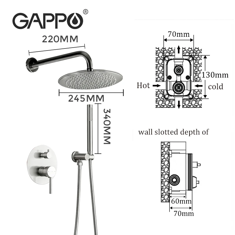 GAPPO skryté namontované zmiešavacie batérie, sprcha kúpeľňa studenou vodou ťuknite na položku zmiešavač Mosadzný kohútik kúpeľňa zo stropných sprcha systém