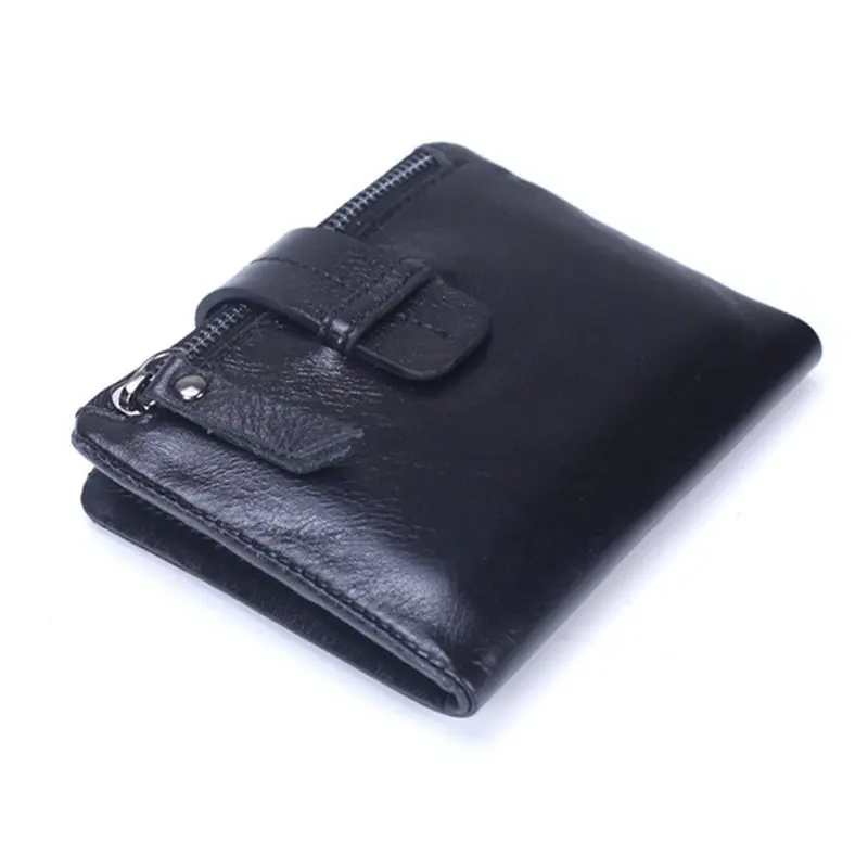 GENODERN Krátke Muž Peňaženka so Zipsom na Mince Vrecku Black Vertikálne Originálne Kožené Peňaženky pre Mužov Cowhide Muž Peňaženka Peňaženky