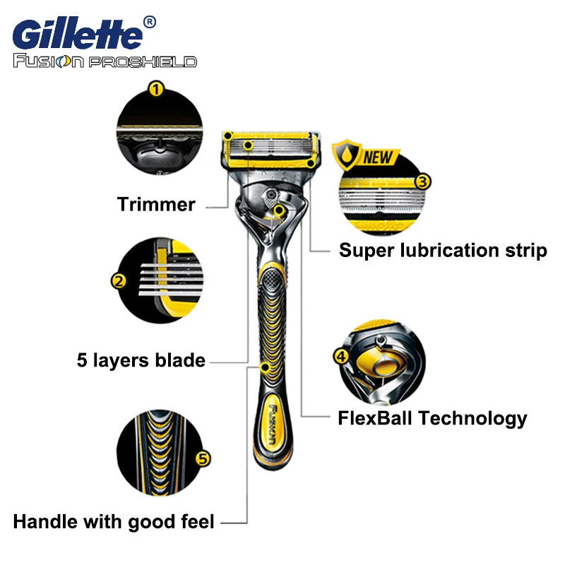 Gillette Fusion Proshield Jednozložkové Razor Mužov Manuálny Holiaci strojček holiace strojčeky Stroj pre Holiace Žiletky Kazety Gumy Rukáv a Háčik