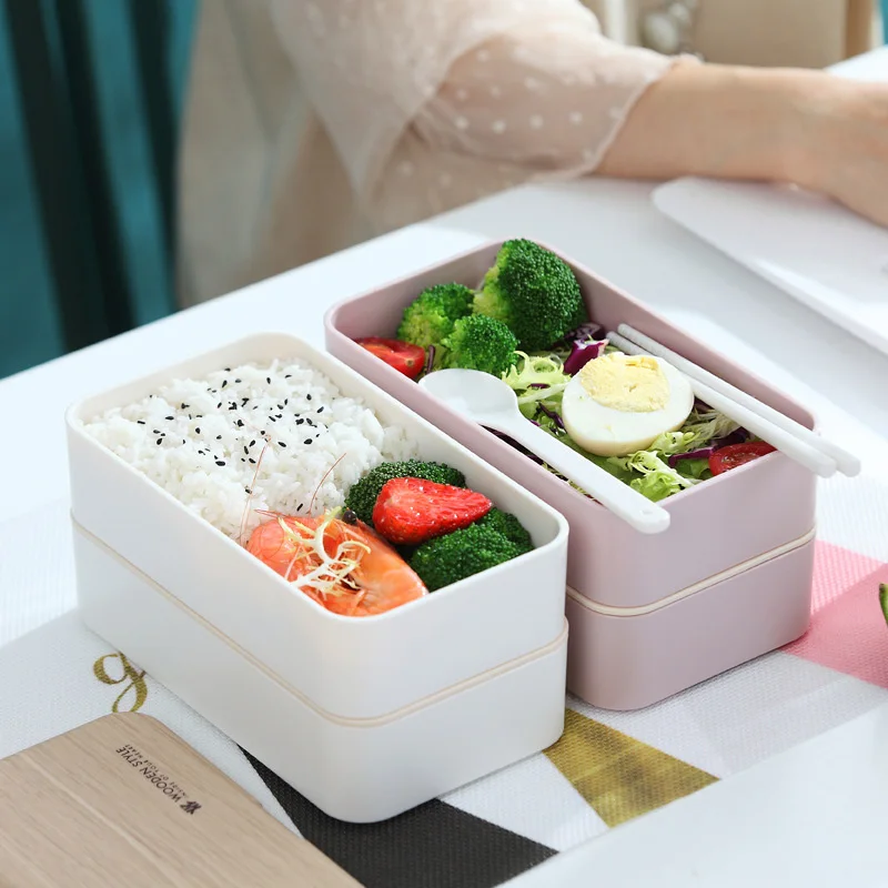 GOALONE Mikrovlnnej Obed Bento Box 2 Kontajnery BPA Free Únik Dôkaz Skladovanie Potravín Kontajner s Prútika Lyžicu pre Dospelých Dieťa