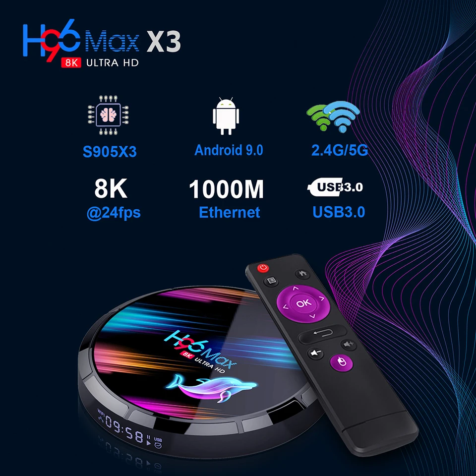 H96 MAX X3 Android TV Box Android 9.0 4GB DDR3 32 do 128 GB S905X3 H. 265 8K Google Store Netflix Youtube Smart TV box