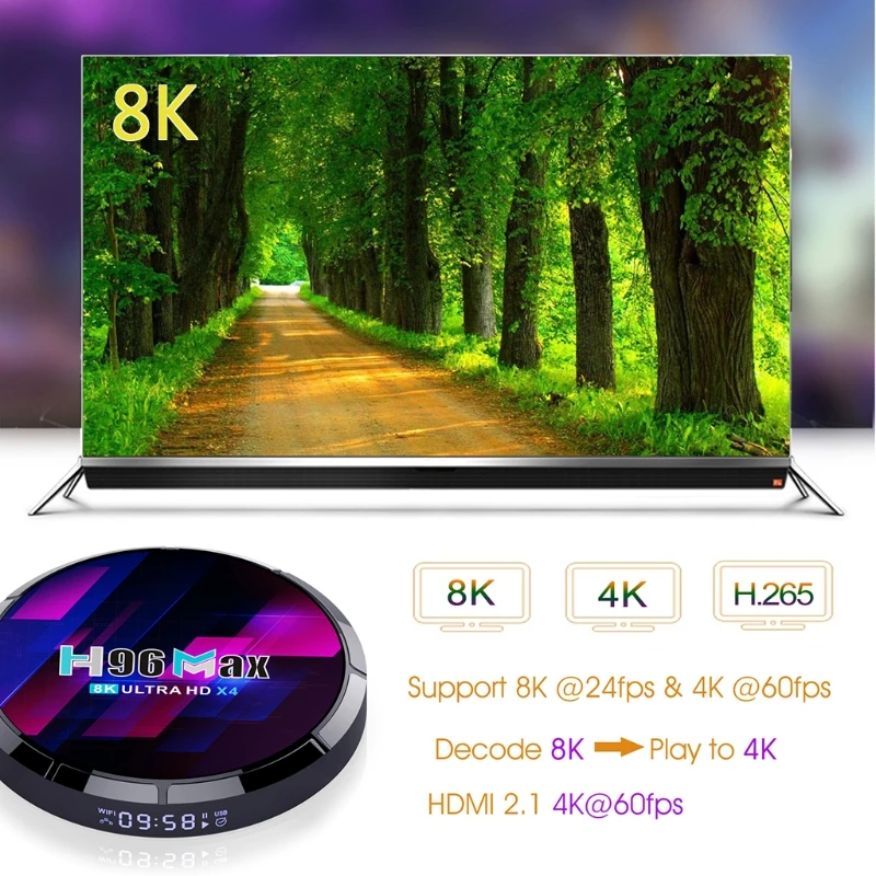 H96 Max X4 S905 4GB RAM - 64 G Smart TV Box Podpora Dual Frequency Wifi, BT HD - 8K 1080p na Youtube Tik Klop - Media Player