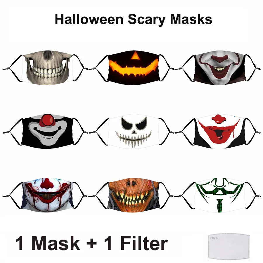 Halloween Party Strašidelné Masky Cosplay Horor Klaun Maska Zábavnej 3D Fashion Tlač Grimasa Lebky Umývateľný uhlím Kryt