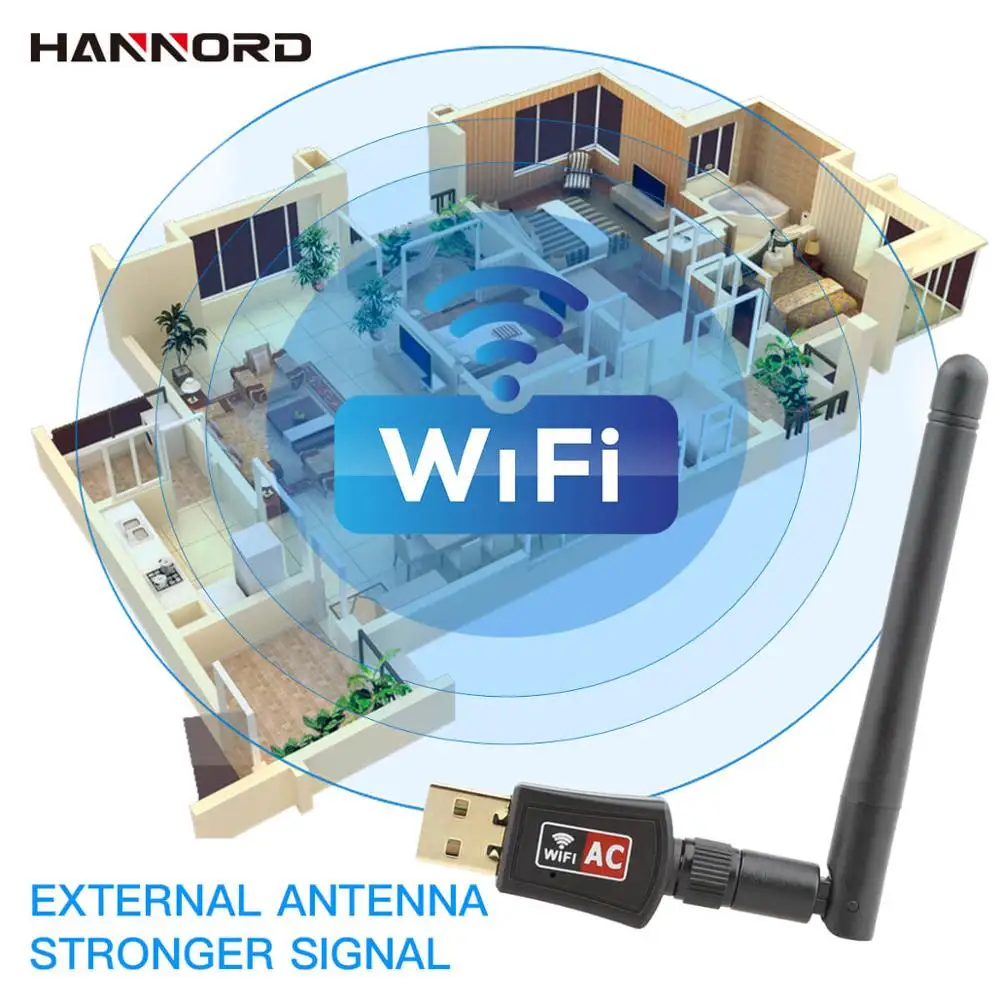 Hannord WiFi Adaptér AC600M Dual Band 5G/2,4 GHz Bezdrôtového Adaptéra USB Sieťová Karta Wifi Prijímač USB, Ethernet LAN Adaptér pre PC