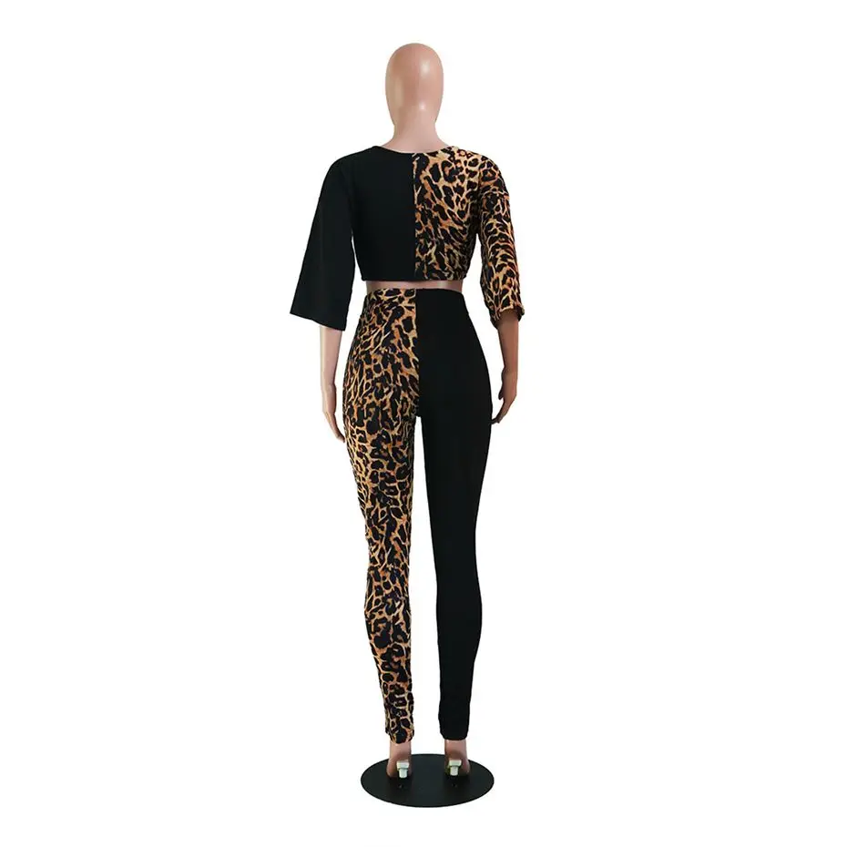 HAOYUAN Dva Ks súprava Tepláková súprava Ženy Festival Oblečenie Leopard Plodín Top a Nohavice Pot Obleky 2 Kus Zhodné Sady Jeseň Oblečenie