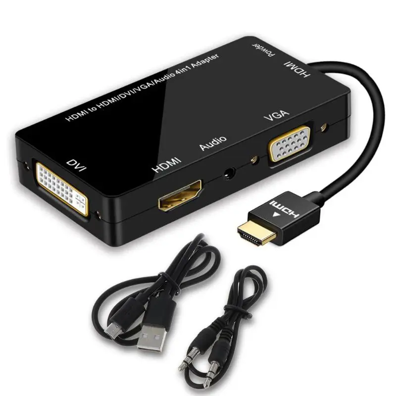 HDMI Rozbočovač HDMI DVI, VGA, Audio Converter, pozlátený Jack 4K pre Prenosný Počítač HDTV PS3 Viacportová 4-v-1 Adaptér HDMI