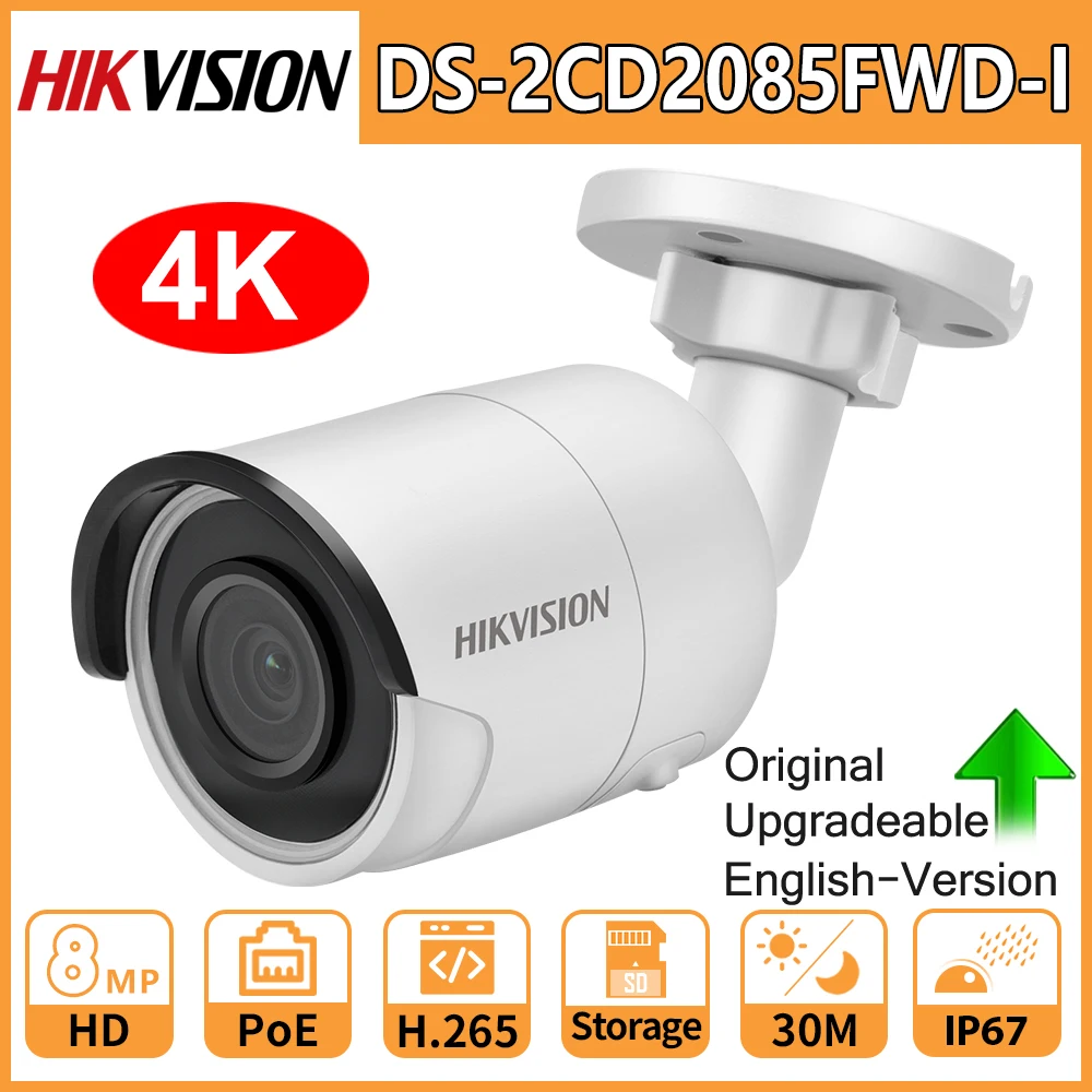Hikvision Pôvodné 8MP 4K IP Kamera DS-2CD2085FWD-I IR 30 M Pevné Bullet Camara PoE CCTV Zabezpečenia Siete IP67 IČ 3D DNR Webkamera