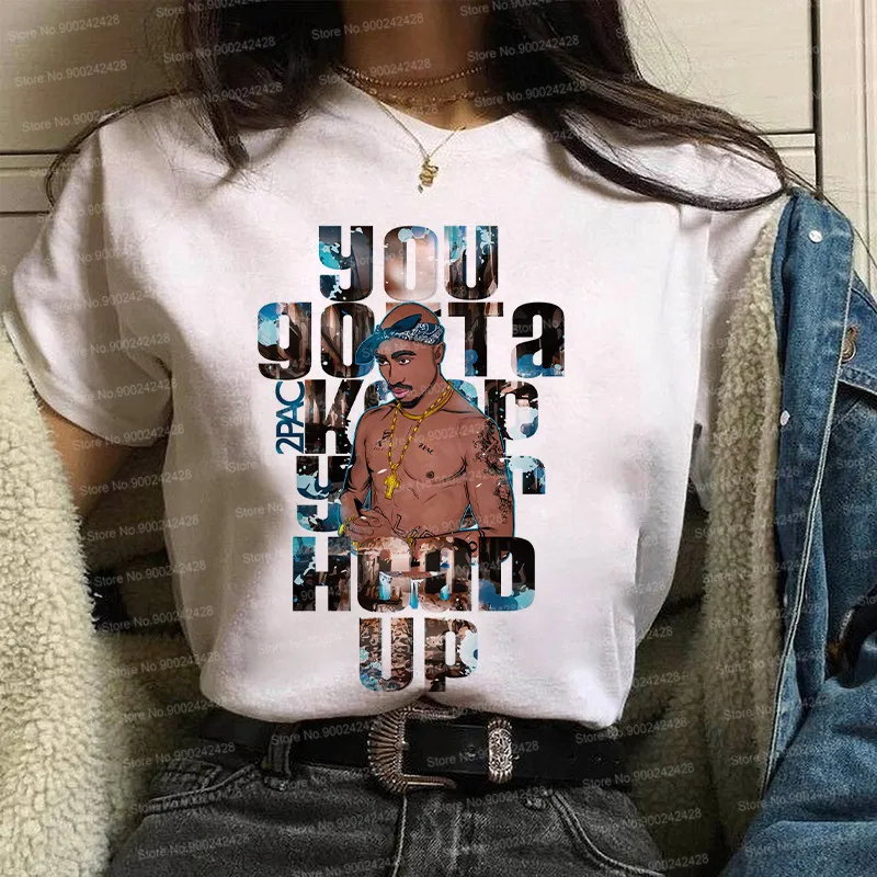 Hip Hop Tupac Shakur t shirt ženy harajuku zábavné 2pac olejomaľba T-shirt O-Krku, Krátke Rukávy bežné Koruny grafické Topy