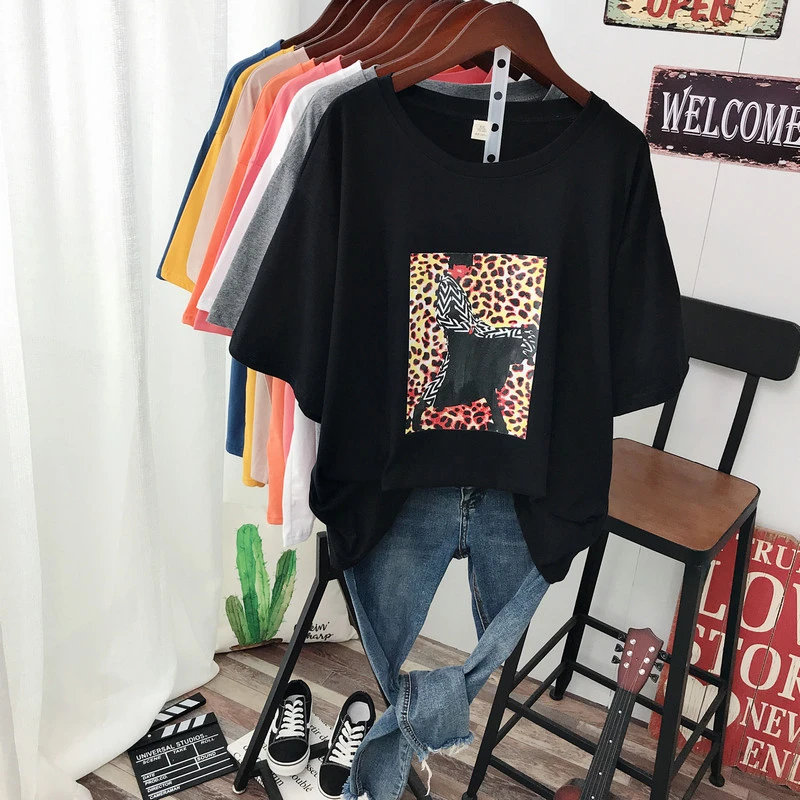 Hirsionsan Abstraktné Leopard Vytlačené T Shirt Ženy Punk Vintage Voľné Letné Bavlnené Tričko Kórejský Streetwear Bežné Ženské Topy