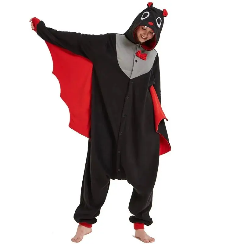 HKSNG Halloween Dospelých Zimná Fleece Zvierat Cartoon Bat Kigurumi Onesies Pyžamo Kostýmy oblečenie pre voľný čas Strán Jumpsuit