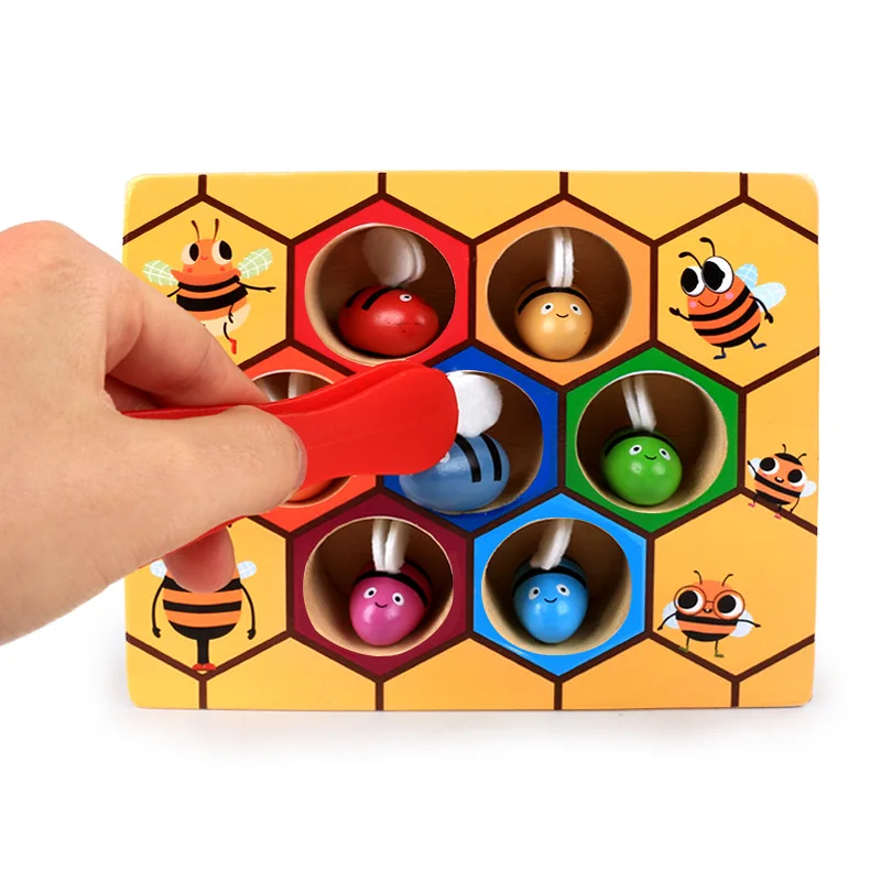 Horúce Drevené Oprel Sa Educatinal Hračky Deti Montessori Raného Vzdelávania Úli Hra Detstva Farba Kognitívne Klip Malé Hračky Bee