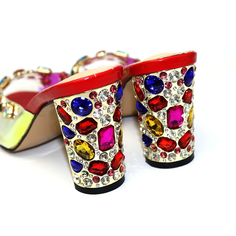 Hot predaj červená ženy vysokom podpätku topánky s farebnými veľké crystal dekorácie afriky čerpadlá pre šaty CR181,podpätku 9 CM