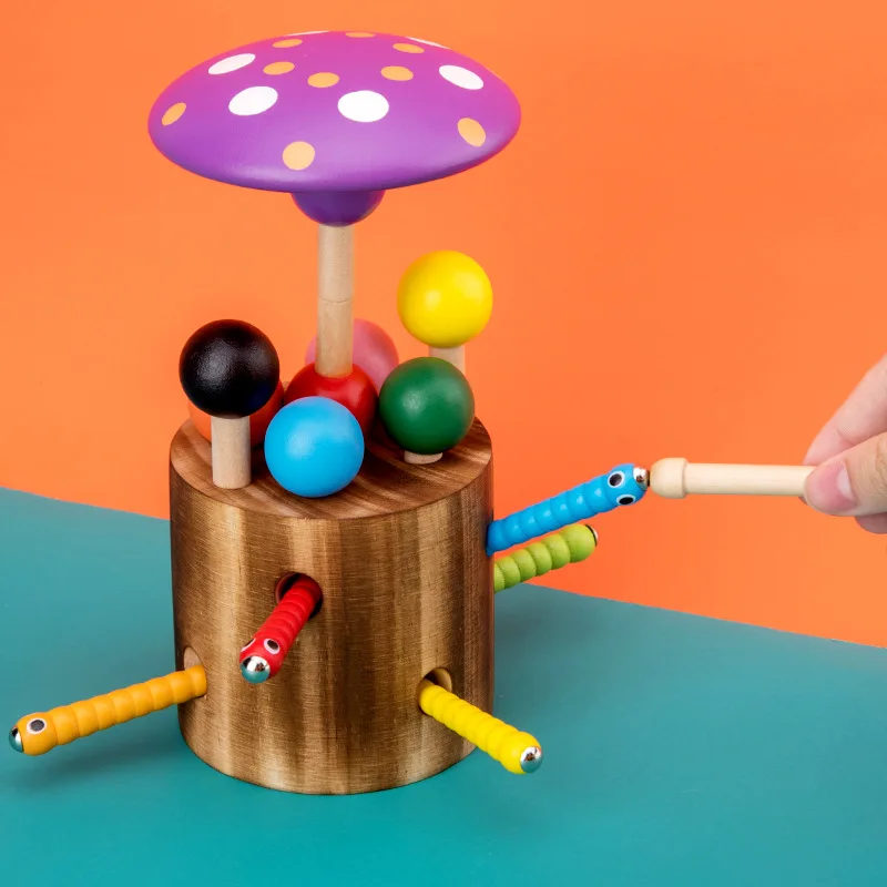Huby Kognitívne Vzdelávania Puzzle, Hračky, Farba Dreva, Hračky Magnetické Caterpillar Zvierat Vzdelávania V Ranom Detstve Chytiť Worm Hra