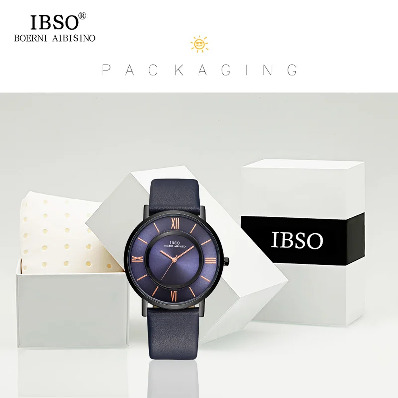 IBSO Pánske Hodinky Značky Luxusný 7 MM Ultra-tenké Sledovať Mužov Originálny Kožený opasok Modrý Kremeň Náramkové hodinky Módne Relogio Masculino