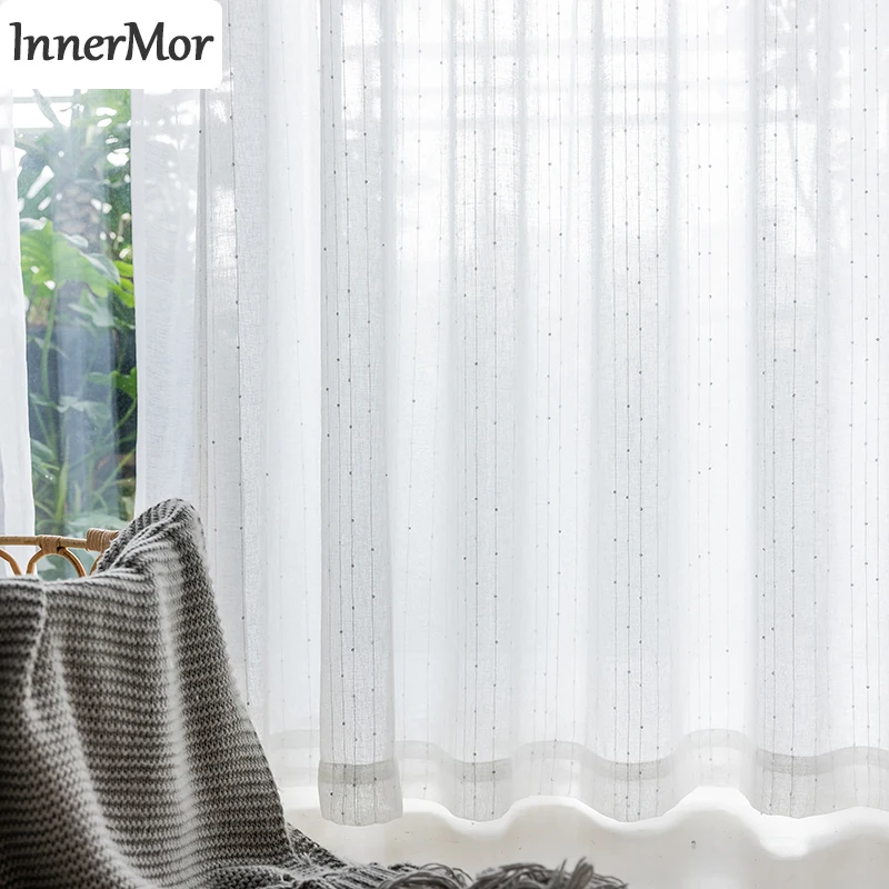 Innermor Biele Pruhované Tylu Záves pre Obývacia izba Luxusné Sequin Úplnej pre Spálne Okne Vlastná Veľkosť