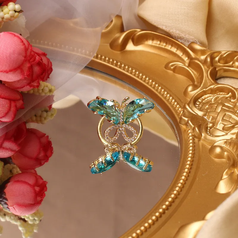 Japonsko a Južná Kórea, nový dizajn a módne šperky nádherné medi vykladané zirkón farba krištálu motýľ otvorenie žena prom krúžok