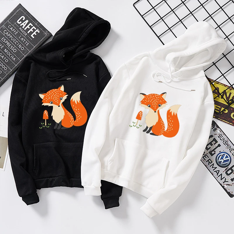 Japonské Ženy Harajuku Jeseň Kapucňou Mikiny Dámske Roztomilý Fox Print Plus Velvet Voľné Dlho Hoodies Topy, Pulóvre Streetwear