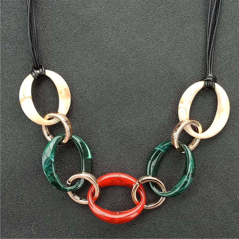 Jar akryl farba visí kruhu geometrické prehnané prívesok náhrdelník kožené lano dlhé oddiel ženy náhrdelník femme koly