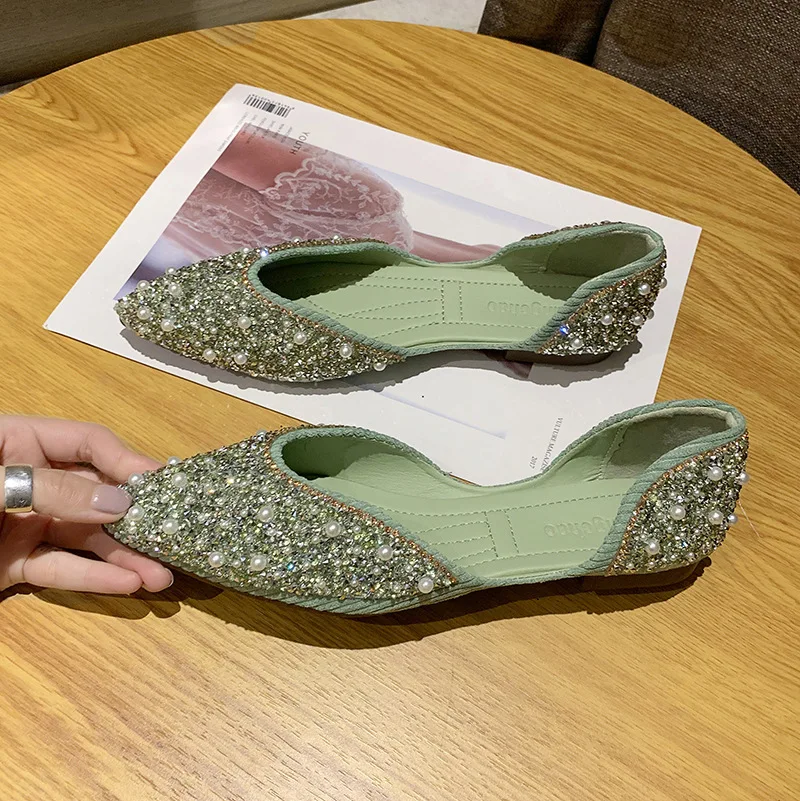 Jar / Leto 2020 poukázala prst kórejský mäkké sequined ploché topánky, topánky pre ženy, dámy topánky ukázal prst byty