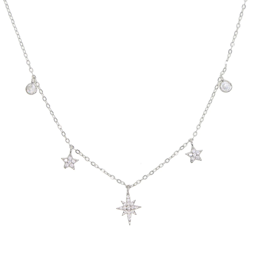 Jemná 35+10 cm reálne 925 sterling silver danity Star kúzlo drip cz stanice prívesok náhrdelník choker vrstva dievčatá jednoduchý náhrdelník